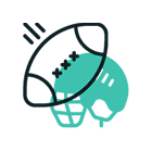 Animerad bild av amerikansk fotboll + hjälm